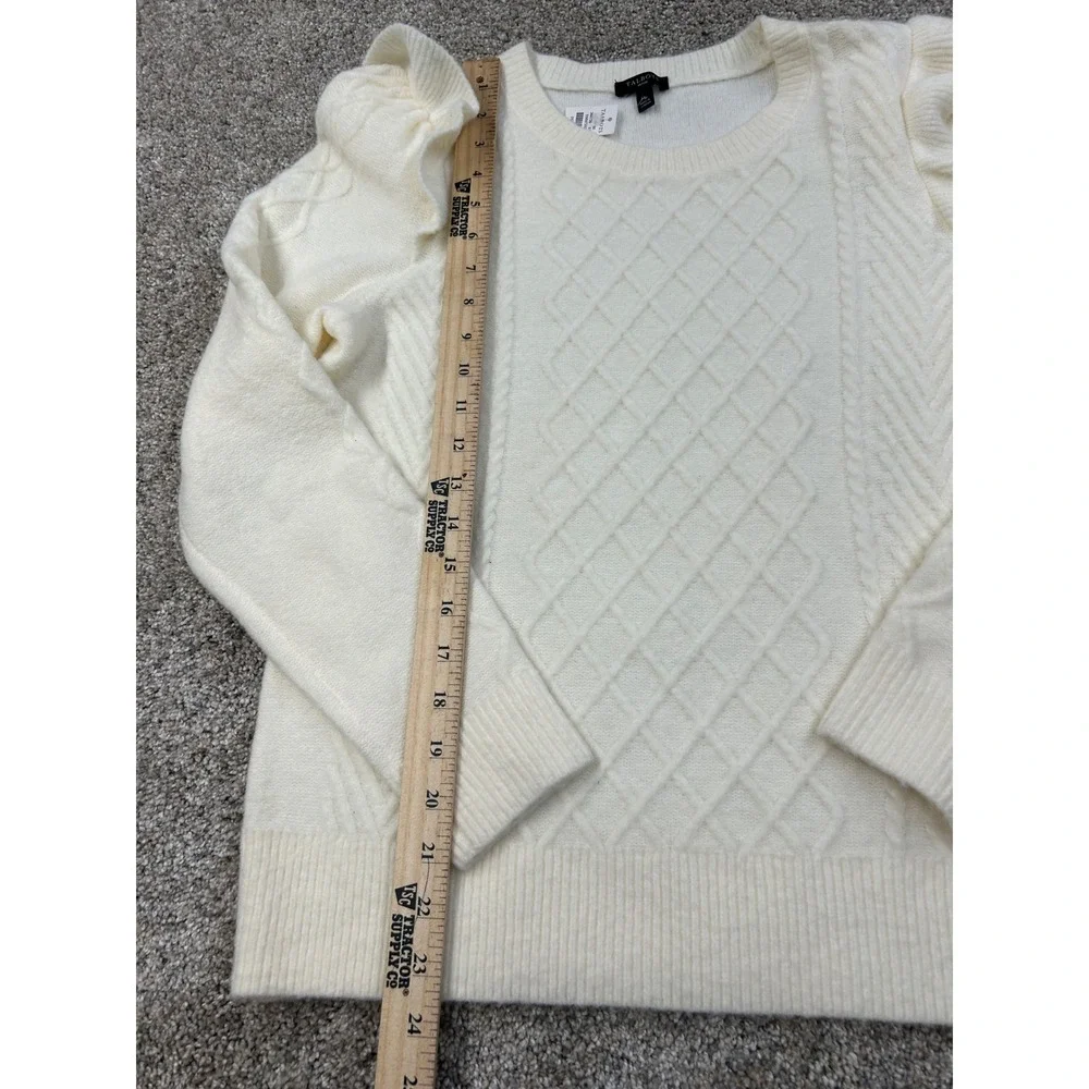 NWT Talbots Petite Ivory Cable Knit Ruffle Shoulder Sweater Cream PM #0674